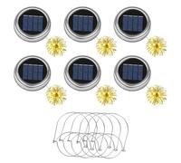 Adiwo 6PCS Mason Jar Lid with 20 2m LED Light String, Mason Jar Lids with 6 Hangers, Lantern Solar Light for Outdoor Garden, Yard, Balcony, Christmas, Halloween Decorations
