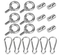 Adiwo Awning Rail Stoppers, 6 PCS Stainless Steel Awning Piping Stopper 6 mm with 6 Carabiners, Multi-Function Awning Rails Hooks Lifting Eye Nut Ring M4 Blocking Kit for Caravan Campervan Motorhome