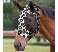 Adiwo Horse Fly Mask with Ears, Super Comfort Fly Masks for Horses - Full-Size, Breathable & Elastic Lycra, UV & Insect Protection, Large with Web Trim Eye Protection (Leopard Print)