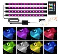 Adiwo Interior Car Lights, 4pcs Car LED Interior Lights, 48 LEDs RGB Lights, 8 Colors with Sound Sensor and Remote Control, Car Interior Lighting LED Atmosphere Light, Waterproof, with Charger
