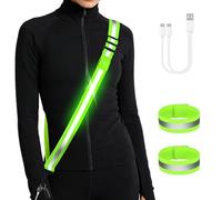 Adiwo LED Reflective Running Belt, High Visibility Adjustable Reflective Gear with 5 Lights Colors & 11 Light Modes and 2 Wristband, USB-C Rechargeable, for Men Women Kids Night Running,Cycling, Green
