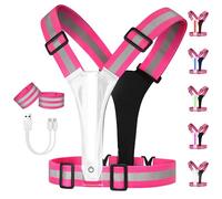 Adiwo LED Reflective Vest Running Gear, Running Vest with 5 Lights Colors and 11 Modes, USB-C Rechargeable, High Visibility with Adjustable, for Cycling Night Men Women Kids Children, Pink