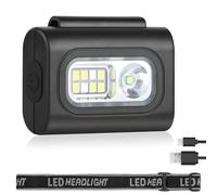 Adiwo LED Running Light for Runners, 1 Pack Outdoor Night Running Lights, Hands Free Clip Torches with 1 Adjustable Headlight Strap, USB Rechargeable, 6 Adjustable Light Modes, 500 mA, Black