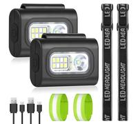 Adiwo LED Running Light for Runners, 2 Pack Outdoor Night Lights, Hands Free Torches, with 2 Headlight Straps and 2 Reflective Arm Straps, USB Rechargeable, 6 Adjustable Light Modes, 500 mA, Black