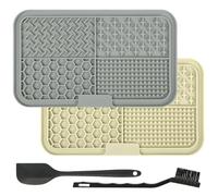 Adiwo Licking Mat for Dogs & Cats, 2 Pack Square Slow Feeder Mat with Suction Cups, Premium Lick Mats for Anxiety Relief Boredom,Dog Treat Mat for Butter, Yogurt, Peanuts (Beige + Gray)