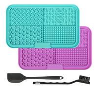 Adiwo Licking Mat for Dogs & Cats, 2 Pack Square Slow Feeder Mat with Suction Cups, Premium Lick Mats for Anxiety Relief Boredom,Dog Treat Mat for Butter, Yogurt, Peanuts (Purple + Light Blue)