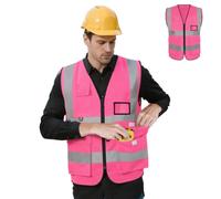 Adiwo Pocket Reflective Vest, High Visibility Reflective Safety Jacket, Hi Vis Vests for Women Men with Zipper, 5 Pockets for Construction Oudoor Cycling, Fluorescent Green/Magenta, 4XL/3XL/2XL/XL/L/M