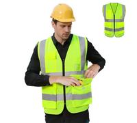 Adiwo Pocket Reflective Vest, High Visibility Reflective Safety Jacket, Hi Vis Vests for Women Men with Zipper, 5 Pockets, 2 inch Reflective Strip, ID Holder, for Construction, Oudoor, Cycling, M