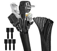 Adiwo Self-Reeling Braided Cable Sleeve, 6.56ft/2m - ∅0.75 inch/19mm Cable Protection Prevents Animals from Chewing Cables, Can be Cut to Suit, for TV, Computer, Automotive Cable Management (Black)