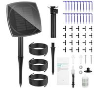 Adiwo Solar Drip Irrigation System Kits, Self Automatic Greenhouse Watering Systems with 12 Timer Modes & 20 Drippers & 20 T-joint &15m Hose, Anti-siphon, Waterproof, for Garden Yard Lawn Plant