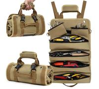 Adiwo Tool Bag, Foldable Roll Up Heavy Duty Bag Organizer, Tool Roll Pouch with 2 Detachable Tool Pouch, Multi Purpose Organizer for Mechanics, Great Gifts for Grandpa Dad Boyfriend, Khaki