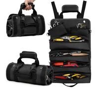 Adiwo Tool Bag, Foldable Roll Up Heavy Duty Bag Organizer, Tool Roll Pouch with 2 Detachable Tool Pouch, Multi Purpose Organizer for Mechanics, Great Gifts for Grandpa Dad Boyfriend, Black