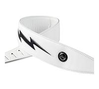ADIYA Guitar Strap with Lightning Bolt for Electric Guitars/Bass, Leather Adjustable Length,Black/White/Red Available (White Body Black Lightning)