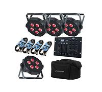 adj 4 x American DJ Mega Tripar Plus Kit RGBUV + Case, Controller & Leads