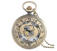 ADJAN 12 Constellations Theme Series Quartz Pocket Watch Modern Men Watches Zodiac Clock Chain Christmas Birthday Gift,Pisces