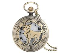 ADJAN 12 Constellations Theme Series Quartz Pocket Watch Modern Men Watches Zodiac Clock Chain Christmas Birthday Gift,Aries