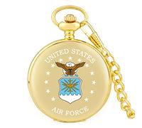 ADJAN 3D Cartoon Air Force Eagle Stars Pattern Quartz Pocket Watch Military Man Chain Watch Luxury Art Collectibles for Men Women,Golden