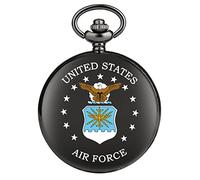 ADJAN 3D Cartoon Air Force Eagle Stars Pattern Quartz Pocket Watch Military Man Chain Watch Luxury Art Collectibles for Men Women,Black