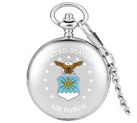 ADJAN 3D Cartoon Air Force Eagle Stars Pattern Quartz Pocket Watch Military Man Chain Watch Luxury Art Collectibles for Men Women,Silver