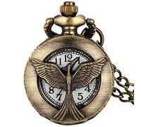 ADJAN Antique Mini Bronze Hollow Out Flower Diamond Case Clock Chain Pocket Watch Men Women Gift with 80cm Necklace Chain,Hungry Bird
