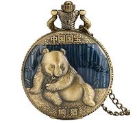 ADJAN Chinese National Treasure Giant Panda Quartz Pocket Watch Sweater Chain Necklace Pendant Clock Best Souvenir Collectibles Gifts,Blue