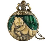 ADJAN Chinese National Treasure Giant Panda Quartz Pocket Watch Sweater Chain Necklace Pendant Clock Best Souvenir Collectibles Gifts,Green