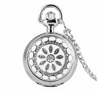 ADJAN Elegant Flowers Pattern Design Necklace Watch Female Quartz Pocket Watch Silver Sweater Chain Pendant Tiny Pocket Clock,Silver 80 cm Chain