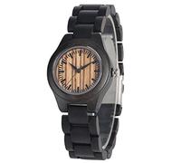 ADJAN Full Ebony Wood Ladies Quartz Watches Minimalist Scale Dial Wooden Watch Band Vintage Stylish Women's Wristwatch Folding Clasp,B only Watch