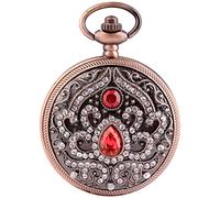 ADJAN Gold Luxury Premium Digital Display Quartz Pocket Watch Ladies Vintage Elegant Pendant Necklace Best Gift,XH001,red