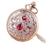 ADJAN Gold Luxury Premium Digital Display Quartz Pocket Watch Ladies Vintage Elegant Pendant Necklace Best Gift,XH001,Rose red