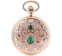 ADJAN Gold Luxury Premium Digital Display Quartz Pocket Watch Ladies Vintage Elegant Pendant Necklace Best Gift,XH001,Rose Green