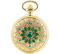 ADJAN Gold Luxury Premium Digital Display Quartz Pocket Watch Ladies Vintage Elegant Pendant Necklace Best Gift,XH002,Green