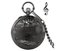 ADJAN Golden Male Music Pocket Watch Retro Roman Numeral Dial Pocket Watch Wonderful Swan Lake Music Thick Chain Pendant New Year Gift,Sky City Melody B