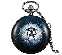 ADJAN Handmade Customized Black We're All Mad Here Quartz Pocket Watch Black Chain Pendant Gift for Men Women,Skull