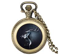 ADJAN Hear Me Roar Lion/Wolf/Dragon Design Medium Size Pocket Watch Bronze Analog Steampunk Necklace Pendant Anime Clock for Men Women,elk