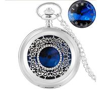 ADJAN Hollow Dense Gold Finish Flowers Quartz Silver Pocket Watch Elegant Pendant Chain Antique Pocket Clock Gifts for Men Women,Silver 80cm Chain
