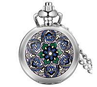 ADJAN Little Cute Smaller Size Fashion Flowers Pattern Pendant Chain Silver Necklace Pocket Watch for Women Jewelry Accessories Clock,Flower