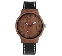 ADJAN Men and Women Watch Wooden Quartz Watch Black Leather Strap Brown Walnut Grain Road Red Bee Pattern Needle Buckle,Wooden Watch D
