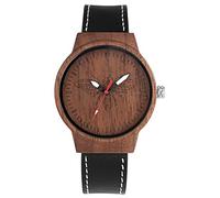 ADJAN Men and Women Watch Wooden Quartz Watch Black Leather Strap Brown Walnut Grain Road Red Bee Pattern Needle Buckle,Wooden Watch A