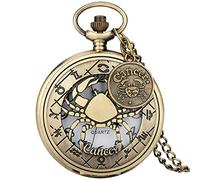 ADJAN Modern 12 Constellations Necklace Retro Zodiac Pattern Pocket Watch Chain Bronze Pendant Birthday Clock Gifts with Accessory,Cancer