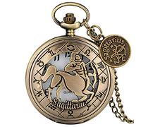 ADJAN Modern 12 Constellations Necklace Retro Zodiac Pattern Pocket Watch Chain Bronze Pendant Birthday Clock Gifts with Accessory,Sagittarius