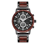 ADJAN Multifunction Wooden Watches Mens Chronograph Quartz Calendar Watch Ebony Maple Red Sandalwood Clock Full Wood Strap Male Reloj,Alloy red