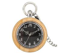 ADJAN New Environmental Protection Natural Ecological Carbonized Bamboo Wood Quartz Pocket Watch Arabic Numbers with Silver Hook Chain,Bamboo Wood