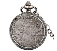 ADJAN Retro 12 Constellations Star Sign Zodiac Quartz Pocket Watch Antique Charm Pendant Necklace Chain Birthday Gifts for Men Women,Aries