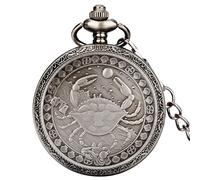 ADJAN Retro 12 Constellations Star Sign Zodiac Quartz Pocket Watch Antique Charm Pendant Necklace Chain Birthday Gifts for Men Women,Cancer