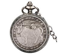 ADJAN Retro 12 Constellations Star Sign Zodiac Quartz Pocket Watch Antique Charm Pendant Necklace Chain Birthday Gifts for Men Women,Taurus