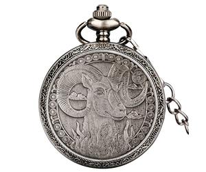 ADJAN Retro 12 Constellations Star Sign Zodiac Quartz Pocket Watch Antique Charm Pendant Necklace Chain Birthday Gifts for Men Women,Aries