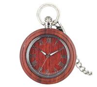 ADJAN Retro Ebony Wood Watch Men's Red Sandalwood Quartz Pocket Watch Roman Letter Fashion Luminous Needle 30cm Chain Watches Gift,Red Wood
