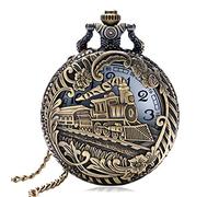 ADJAN Retro Hollow Steam Train Front Locomotive Pattern Pocket Watch Bronze Pendant Quartz Men Women Chain Necklace Top Gifts 2023