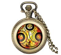 ADJAN Retro Medium Size Space Exploration Hero Time Lord Design White Geometric Design Quartz Pocket Watch Fans Necklace Cosplay Gifts,Bronze